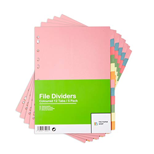 [3 Pack] A4 File Dividers 12 Part | A4 Subject Dividers 12 Part Card Folder Dividers Multi Hole Punched in Assorted Colours | Fit All A4 Portrait File Dividers (3)