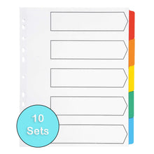 Load image into Gallery viewer, [10 Pack] A4+ File Dividers Extra Wide 5 Part Plain Tabs Subject Dividers Without Numbers Multipunched Reinforced Colour Tabs 150gsm
