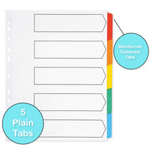 Load image into Gallery viewer, [10 Pack] A4+ File Dividers Extra Wide 5 Part Plain Tabs Subject Dividers Without Numbers Multipunched Reinforced Colour Tabs 150gsm
