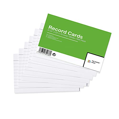 [500 Pack] Revision Cards 5x3 White Record Cards FlashCards Ruled (5