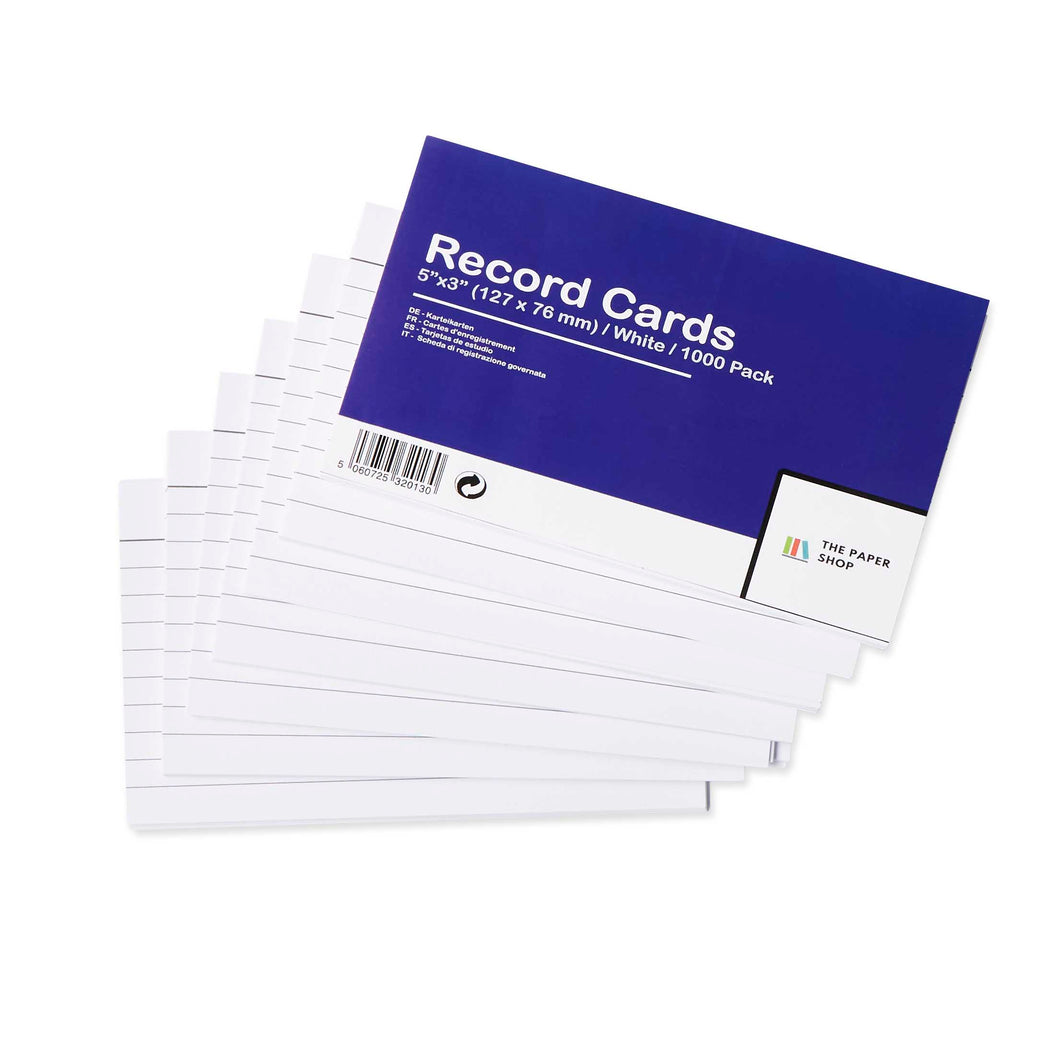 1000 Pack of Revision Cards 5x3 White Record Cards FlashCards Ruled (5